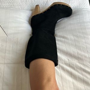 Black suede/wood platform boots by Banana Republic, Women’s size 9